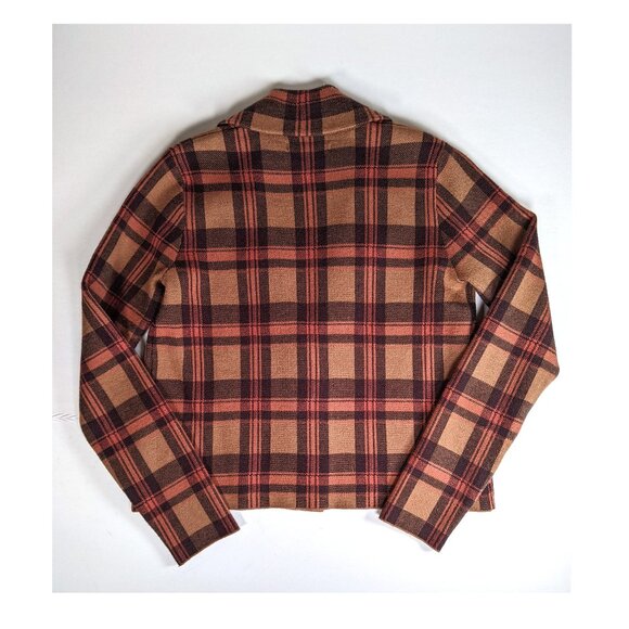 TAHARI Burnt Orange Plaid Semi Crop Cropped Sweater Blazer Jacket Wm Sz S NWOT - Picture 6 of 8